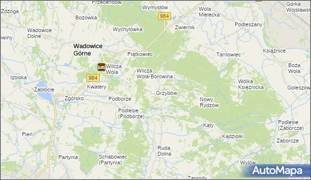 mapa Grzybów gmina Wadowice Górne, Grzybów gmina Wadowice Górne na mapie Targeo