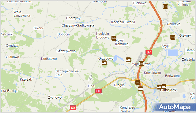 mapa Grzybowo gmina Raciąż, Grzybowo gmina Raciąż na mapie Targeo