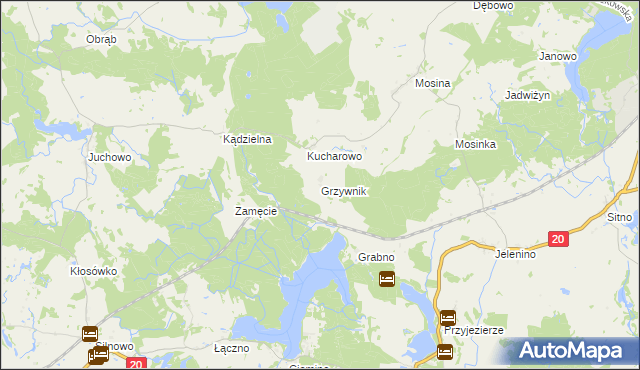 mapa Grzywnik gmina Borne Sulinowo, Grzywnik gmina Borne Sulinowo na mapie Targeo