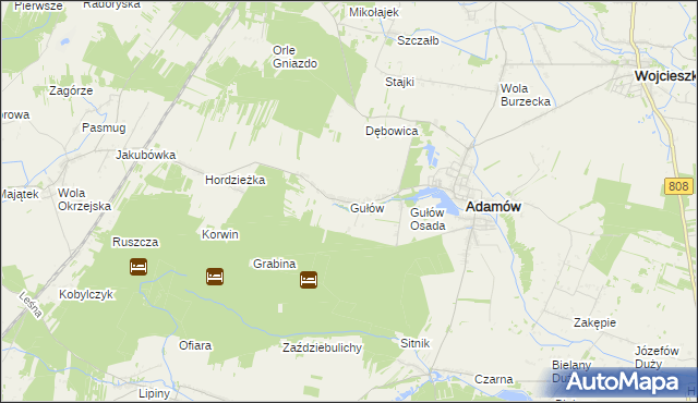mapa Gułów gmina Adamów, Gułów gmina Adamów na mapie Targeo