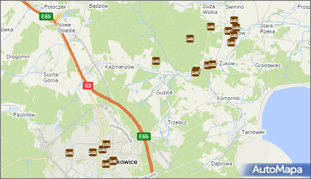 mapa Guzice, Guzice na mapie Targeo