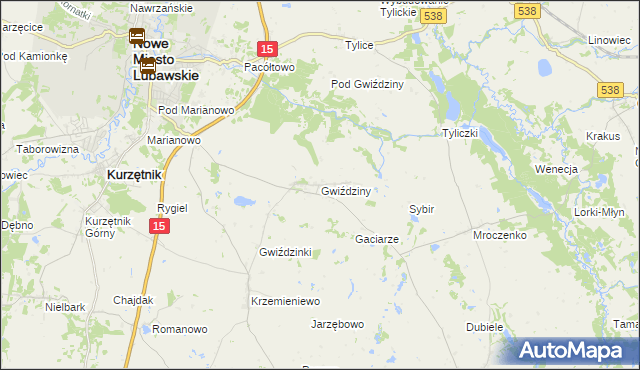 mapa Gwiździny gmina Nowe Miasto Lubawskie, Gwiździny gmina Nowe Miasto Lubawskie na mapie Targeo