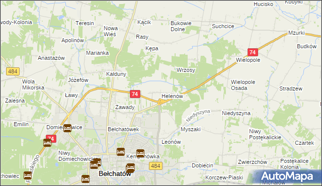 mapa Helenów gmina Bełchatów, Helenów gmina Bełchatów na mapie Targeo