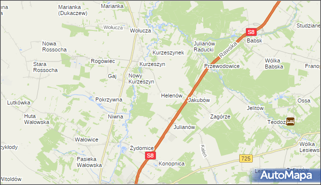 mapa Helenów gmina Rawa Mazowiecka, Helenów gmina Rawa Mazowiecka na mapie Targeo