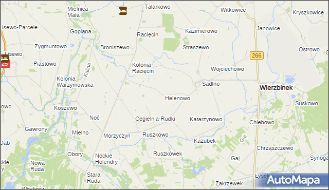 mapa Helenowo gmina Wierzbinek, Helenowo gmina Wierzbinek na mapie Targeo