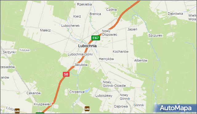 mapa Henryków gmina Lubochnia, Henryków gmina Lubochnia na mapie Targeo