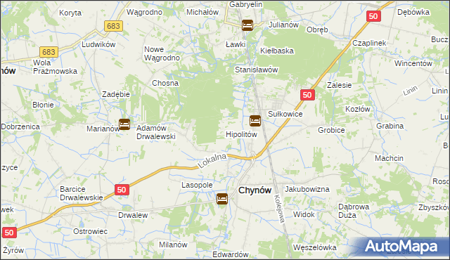 mapa Hipolitów gmina Chynów, Hipolitów gmina Chynów na mapie Targeo