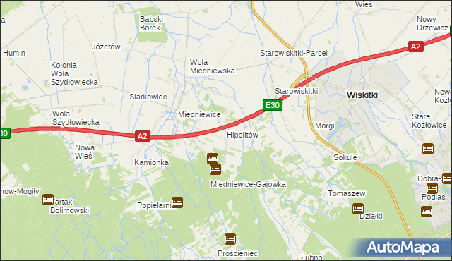 mapa Hipolitów gmina Wiskitki, Hipolitów gmina Wiskitki na mapie Targeo