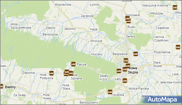 mapa Hucisko gmina Nowa Słupia, Hucisko gmina Nowa Słupia na mapie Targeo