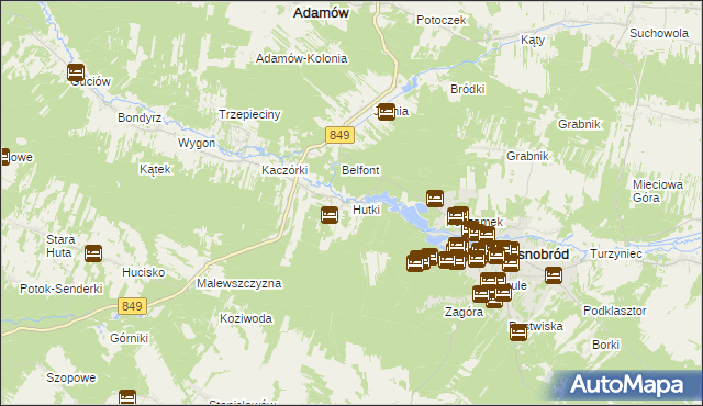 mapa Hutki gmina Krasnobród, Hutki gmina Krasnobród na mapie Targeo