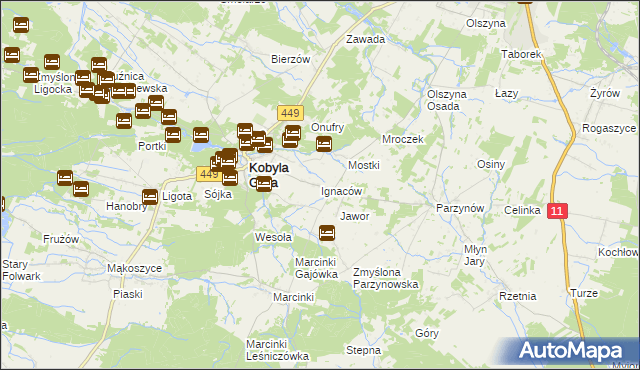 mapa Ignaców gmina Kobyla Góra, Ignaców gmina Kobyla Góra na mapie Targeo