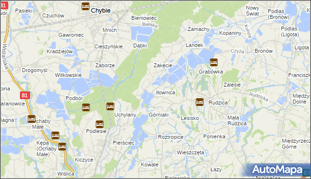 mapa Iłownica gmina Jasienica, Iłownica gmina Jasienica na mapie Targeo