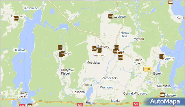 mapa Iwanowo gmina Ruciane-Nida, Iwanowo gmina Ruciane-Nida na mapie Targeo