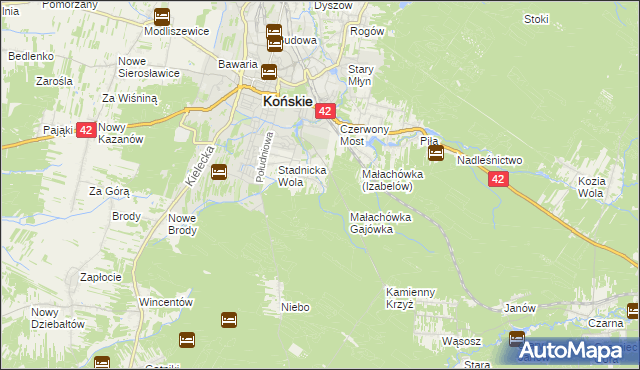 mapa Izabelów gmina Końskie, Izabelów gmina Końskie na mapie Targeo