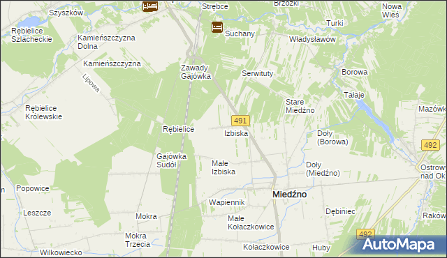 mapa Izbiska gmina Miedźno, Izbiska gmina Miedźno na mapie Targeo