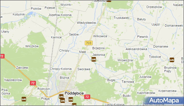 mapa Jabłonka gmina Poddębice, Jabłonka gmina Poddębice na mapie Targeo