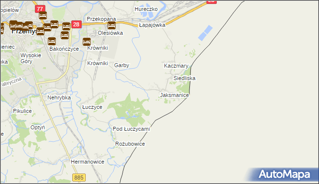 mapa Jaksmanice, Jaksmanice na mapie Targeo