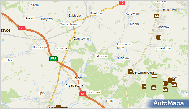 mapa Jakubów gmina Radwanice, Jakubów gmina Radwanice na mapie Targeo