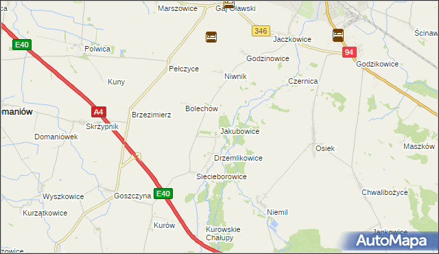 mapa Jakubowice gmina Oława, Jakubowice gmina Oława na mapie Targeo