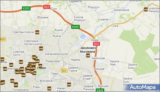 mapa Jakubowice Murowane, Jakubowice Murowane na mapie Targeo