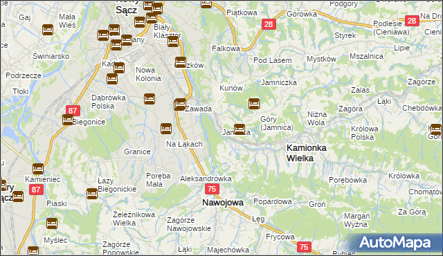 mapa Jamnica gmina Kamionka Wielka, Jamnica gmina Kamionka Wielka na mapie Targeo