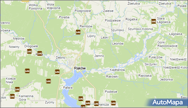 mapa Jamno gmina Raków, Jamno gmina Raków na mapie Targeo