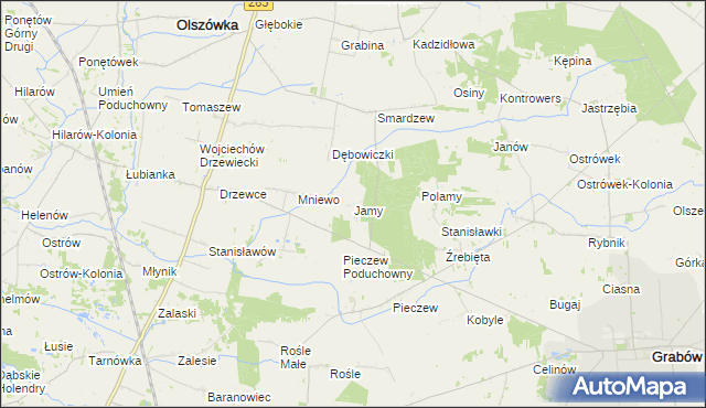 mapa Jamy gmina Grabów, Jamy gmina Grabów na mapie Targeo