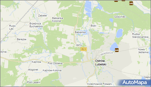 mapa Jamy gmina Ostrów Lubelski, Jamy gmina Ostrów Lubelski na mapie Targeo