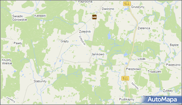 mapa Janikowo gmina Górowo Iławeckie, Janikowo gmina Górowo Iławeckie na mapie Targeo
