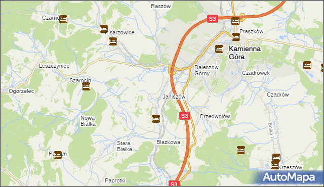 mapa Janiszów gmina Kamienna Góra, Janiszów gmina Kamienna Góra na mapie Targeo