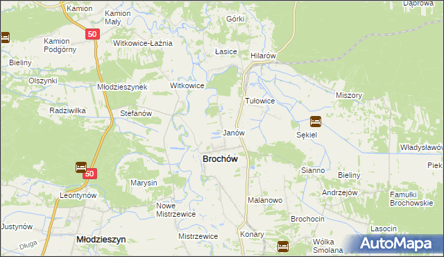 mapa Janów gmina Brochów, Janów gmina Brochów na mapie Targeo