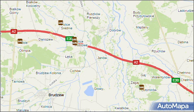 mapa Janów gmina Brudzew, Janów gmina Brudzew na mapie Targeo