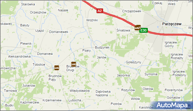 mapa Janów gmina Dalików, Janów gmina Dalików na mapie Targeo