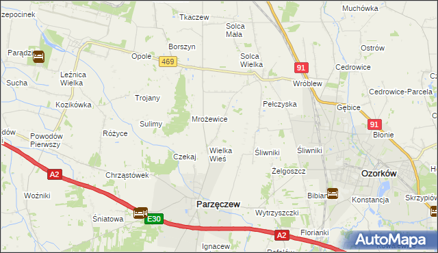 mapa Janów gmina Parzęczew, Janów gmina Parzęczew na mapie Targeo