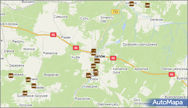 mapa Janów powiat częstochowski, Janów powiat częstochowski na mapie Targeo