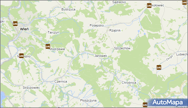 mapa Janówek gmina Jeżów Sudecki, Janówek gmina Jeżów Sudecki na mapie Targeo