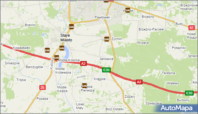 mapa Janowice gmina Stare Miasto, Janowice gmina Stare Miasto na mapie Targeo