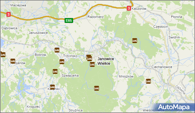 mapa Janowice Wielkie, Janowice Wielkie na mapie Targeo