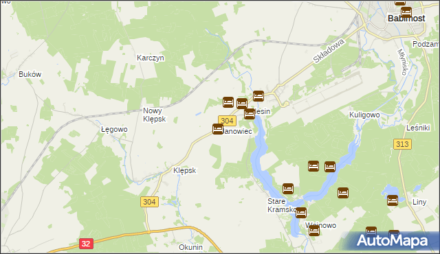 mapa Janowiec gmina Babimost, Janowiec gmina Babimost na mapie Targeo