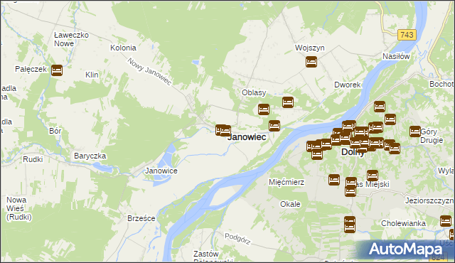 mapa Janowiec powiat puławski, Janowiec powiat puławski na mapie Targeo