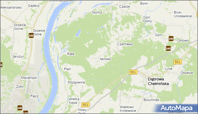 mapa Janowo gmina Dąbrowa Chełmińska, Janowo gmina Dąbrowa Chełmińska na mapie Targeo