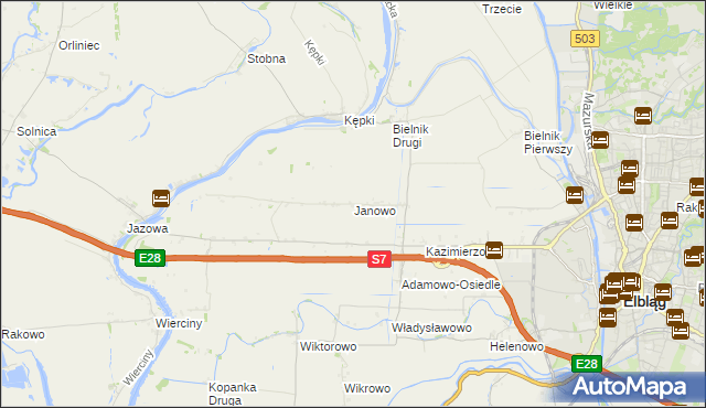 mapa Janowo gmina Elbląg, Janowo gmina Elbląg na mapie Targeo