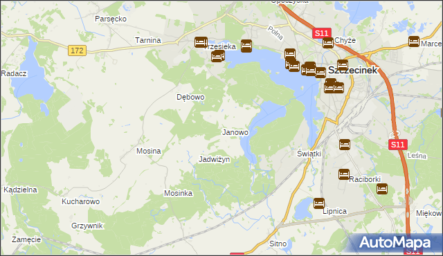 mapa Janowo gmina Szczecinek, Janowo gmina Szczecinek na mapie Targeo