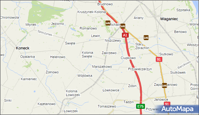 mapa Janowo gmina Waganiec, Janowo gmina Waganiec na mapie Targeo