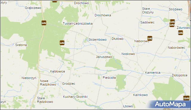 mapa Januszewo gmina Naruszewo, Januszewo gmina Naruszewo na mapie Targeo