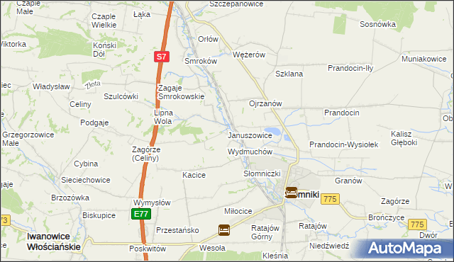 mapa Januszowice gmina Słomniki, Januszowice gmina Słomniki na mapie Targeo