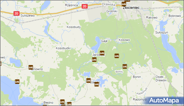 mapa Jarosław gmina Złocieniec, Jarosław gmina Złocieniec na mapie Targeo