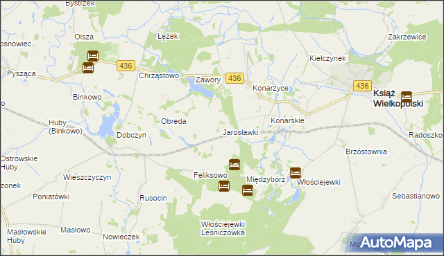 mapa Jarosławki gmina Książ Wielkopolski, Jarosławki gmina Książ Wielkopolski na mapie Targeo