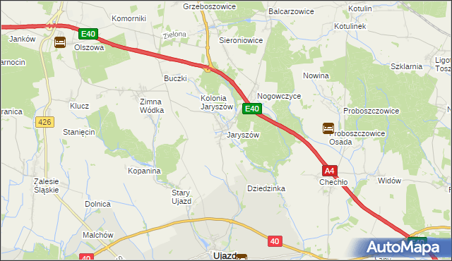 mapa Jaryszów gmina Ujazd, Jaryszów gmina Ujazd na mapie Targeo