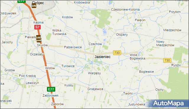 mapa Jasieniec powiat grójecki, Jasieniec powiat grójecki na mapie Targeo